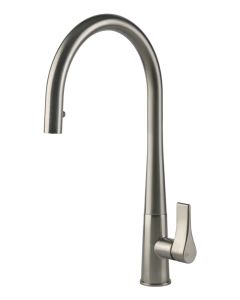 Gessi 17153 149 Miscelatore monocomando con canna girevole e doccetta estraibile doppio getto Foro per miscelatore 33,5 mm Angolo di rotazione 120, Finitura Finox