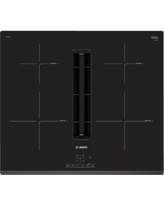 Bosch PIE631B15E Piano ad induzione con ventilazione integrata 60 cm (incassabile in foro da 60cm), Finitura con profilo frontale smussato, 4 zone standard, TouchSelect, EnergyTutor, cappa integrata con Motore EcoSilence Drive, 3 velocit