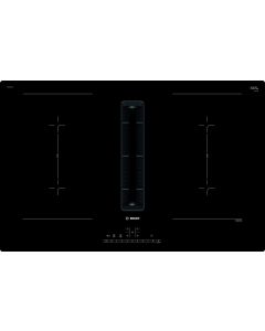 Bosch PVQ811F15E Piano ad induzione con ventilazione integrata 80 cm, Senza cornice per montaggio in appoggio, 2 zone CombiInduction, DirectSelect, MoveMode a 2 livelli, EnergyTutor, cappa integrata con Motore EcoSilence Drive, 9 velocit