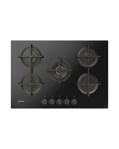 Indesit ING72T/BK1 Piano cottura a gas da incasso 73 cm - Vetro nero - Numero di bruciatori a gas 5 - Griglie singole in ghisa
