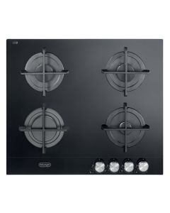 Delonghi SLF 4R60 LN2 Linea Slim Glass Piano cottura a Gas in Vetroceramica 4 Fuochi Griglie in Ghisa Bruciatore Tripla Corona 60 cm Nero