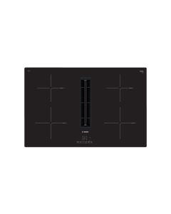 Bosch PIE811B15E Piano ad induzione con ventilazione integrata 80 cm, Senza cornice per montaggio in appoggio, 4 zone standard, TouchSelect, EnergyTutor, cappa integrata con Motore EcoSilence Drive, 3 velocit