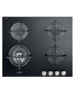 Delonghi SLF 460 LN2 Linea Slim Glass Piano cottura a Gas in Vetroceramica 4 Fuochi Griglie in Ghisa Bruciatore Tripla Corona 60 cm Nero