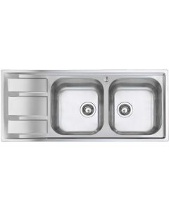 Foster Lavello ad Incasso a Bordo Standard a Due Vasche FM 1972 061 con Gocciolatoio a Sinistra Finitura Spazzolato da 116x50cm
