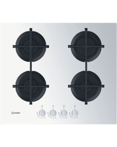 Indesit ING61T/WH Piano cottura Gas larghezza 60 cm Finitura Vetro colore Bianco - 4 Fuochi - Griglie Ghisa