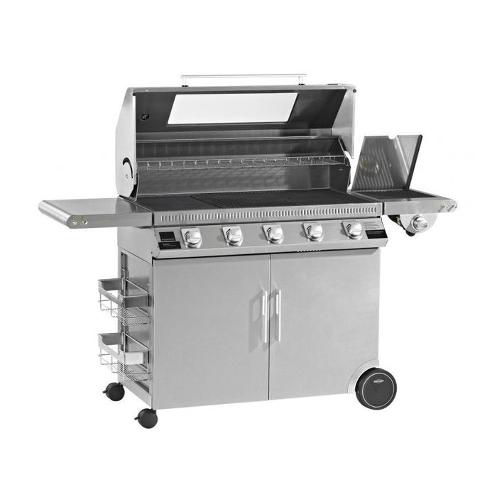Barbecue a gas BBQ 3 fuochi, 3 kW, carrello mobile con ruote, tavoli Barbecue a gas BBQ 3 fuochi, 3 kW, carrello mobile con ruote, tavoli